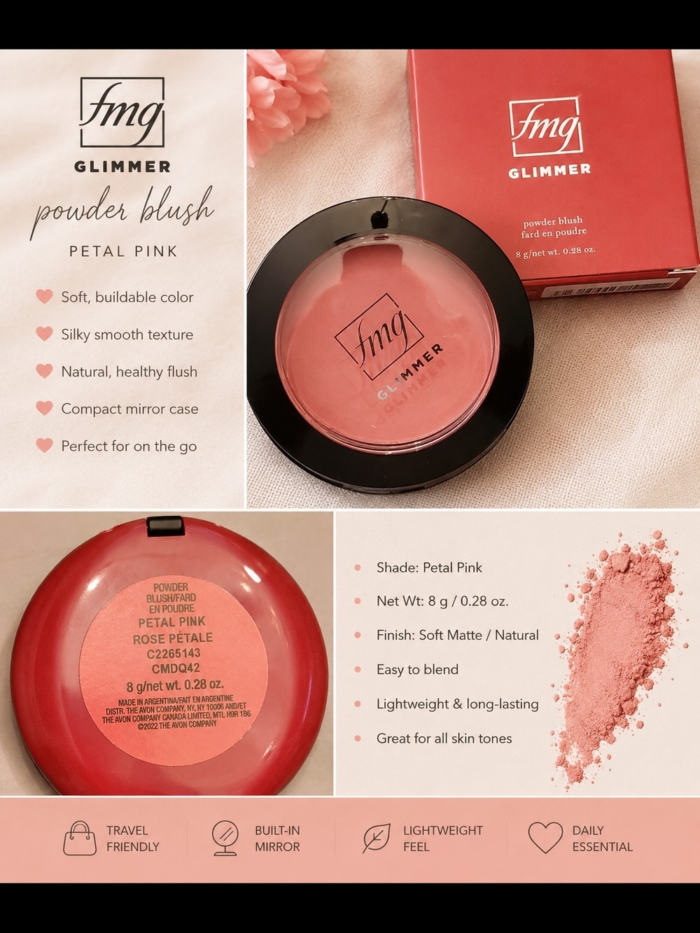 NEW | FMG Glimmer Powder Blush – Petal Pink 🌸